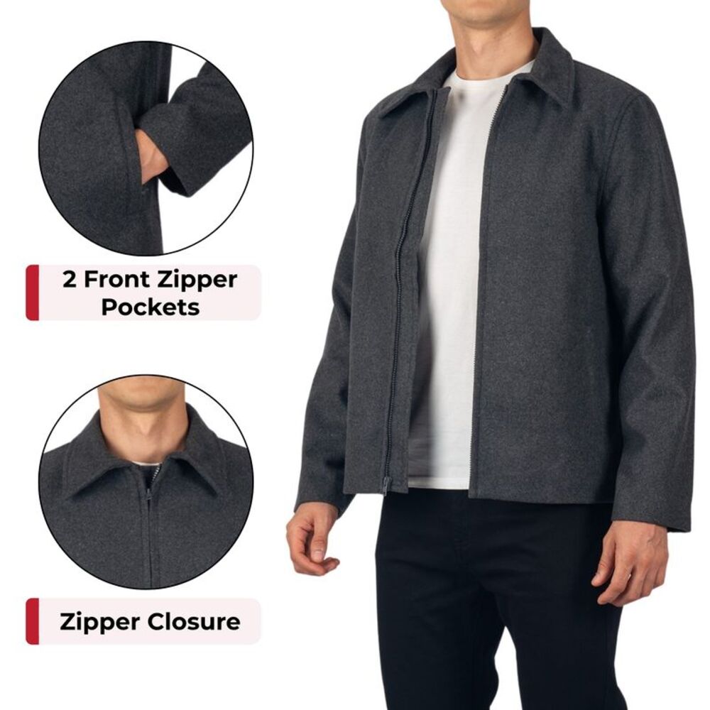 Alpine Swiss Grant Mens 28" Open Bottom Jacket Wool Blend JD Bomber Coat Zipered - Picture 2 of 10